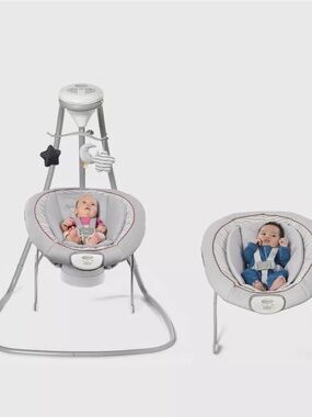 Graco DuetConnect Deluxe Baby Swing and Bouncer Set in Light Gray